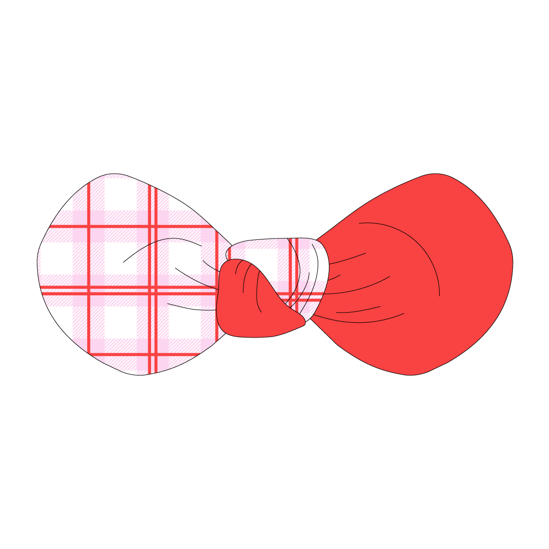 Hair bow twisted with two fabrics: one side in Red and Pink Plaid and one side in solid red.