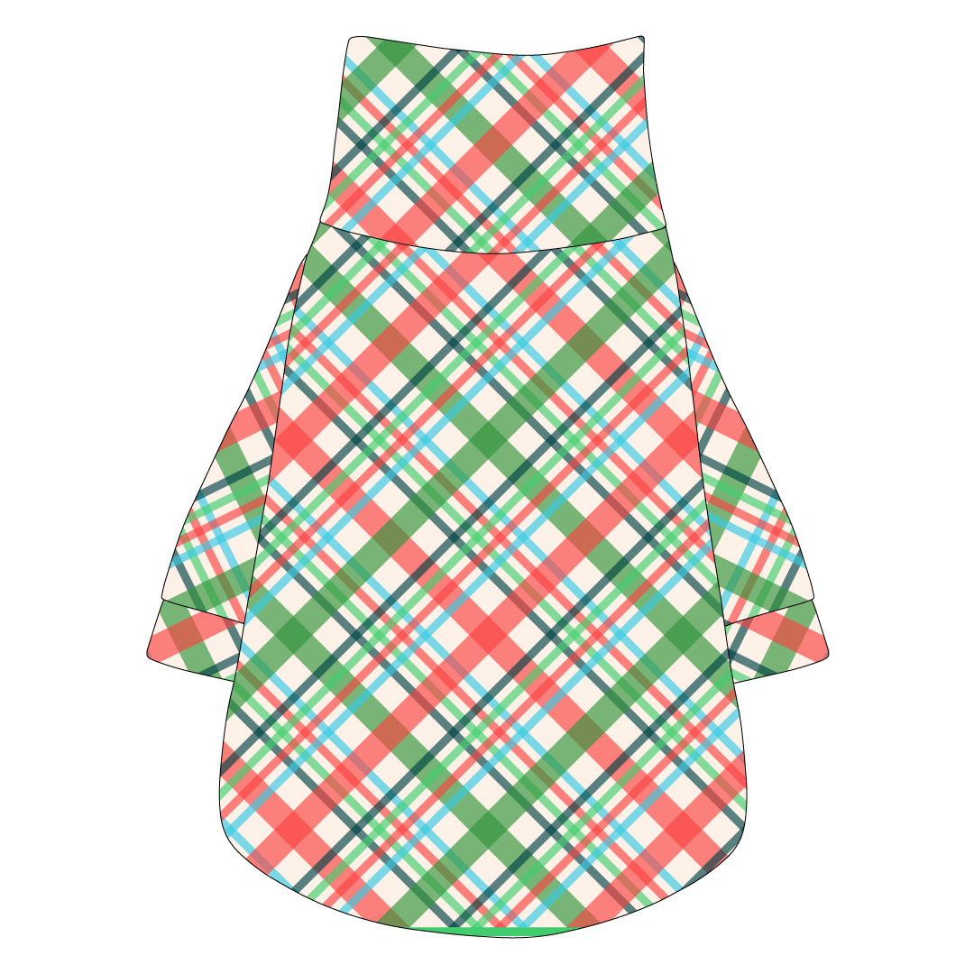 Tee shirt with turtleneck in a Christmas inspired plaid print.