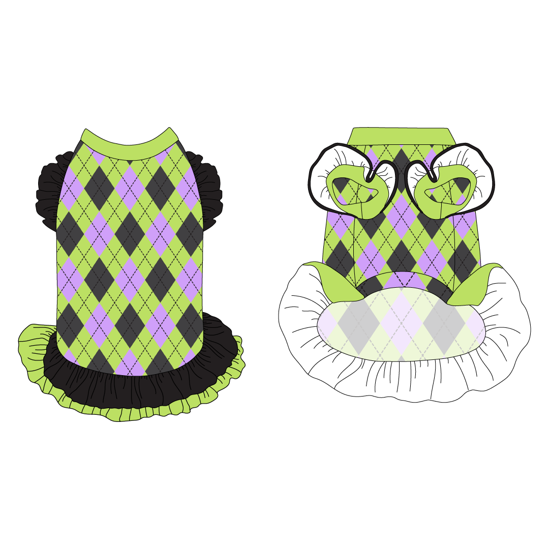 Plaid To The Bone - Halloween Argyle - La Petite Shimmy Dress With Double Skirt