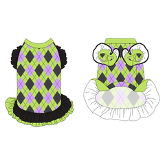 Plaid To The Bone - Halloween Argyle - La Petite Shimmy Dress With Double Skirt