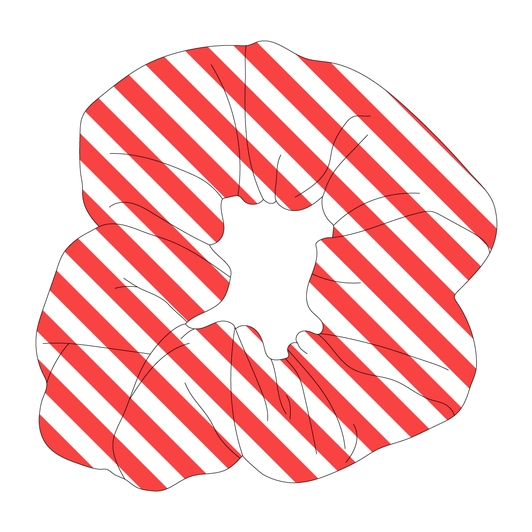 Scrunchie hair accessory in dog friendly pattern that shows candy cane stripes.